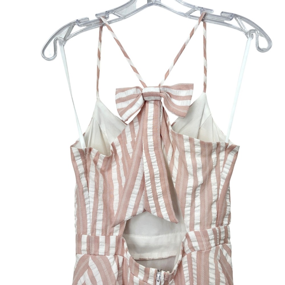 City Vibe Pink & White Striped Strappy Short Dress Pockets Open Back Girly - Picture 8 of 10